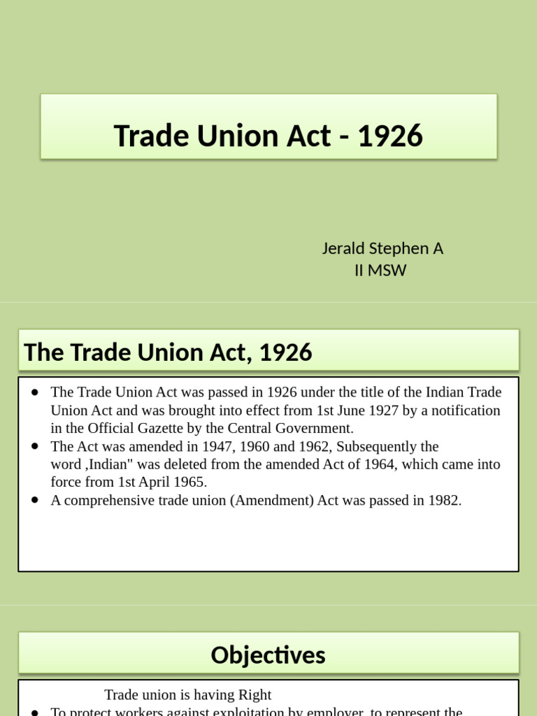 Trade Union Act 1926 | PDF | Employment | Trade Union