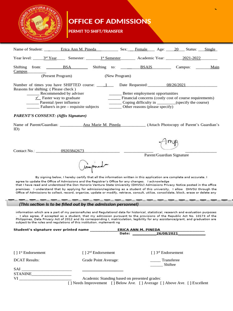 Student Course Shift Application Form | PDF | Justice | Crime & Violence