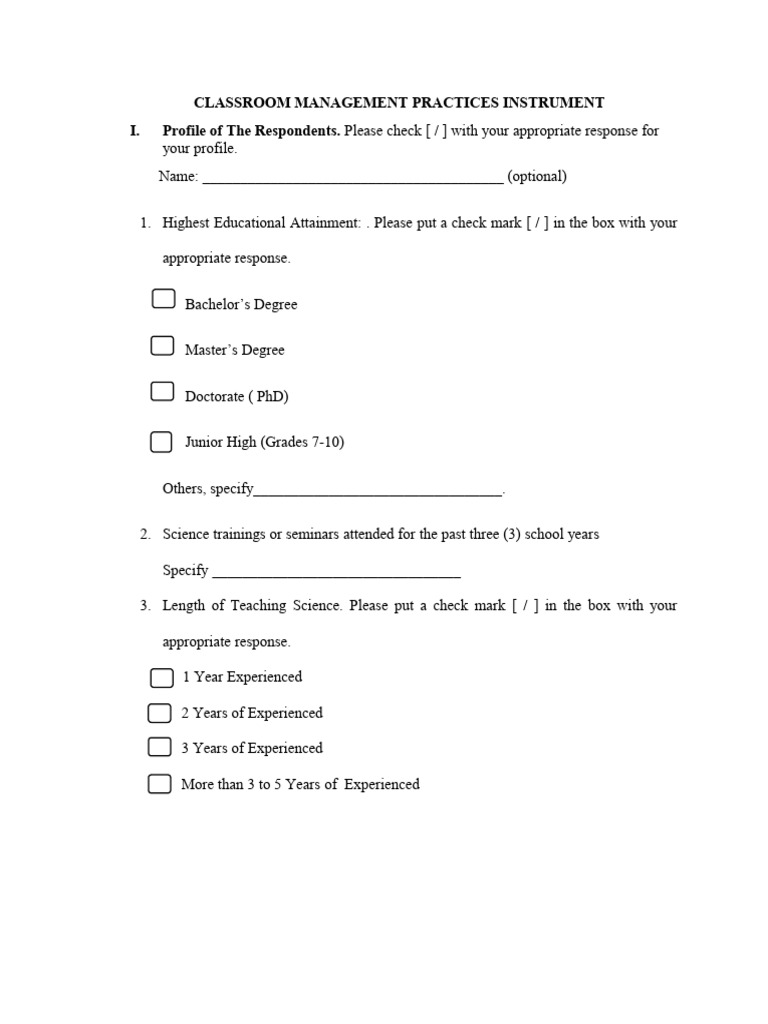 Classroom Management Practices Survey | PDF | Classroom Management ...