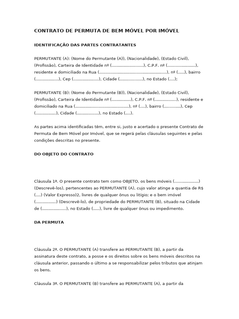 Contrato de Permuta: Bem Móvel e Imóvel | PDF | Justiça | Crime e Violência