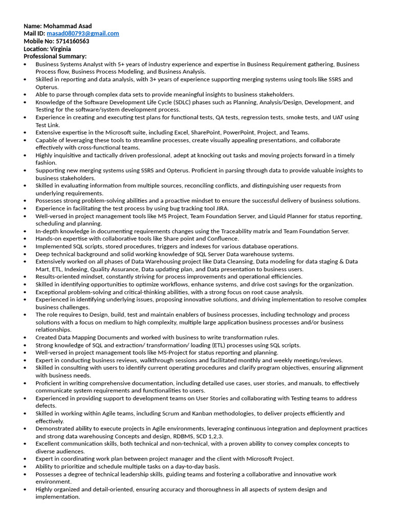 Asad BA Business Requirements | PDF | Scrum (Software Development ...