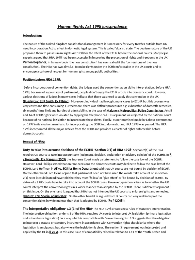 Human Rights Act 1998 Overview | PDF | European Convention On Human ...