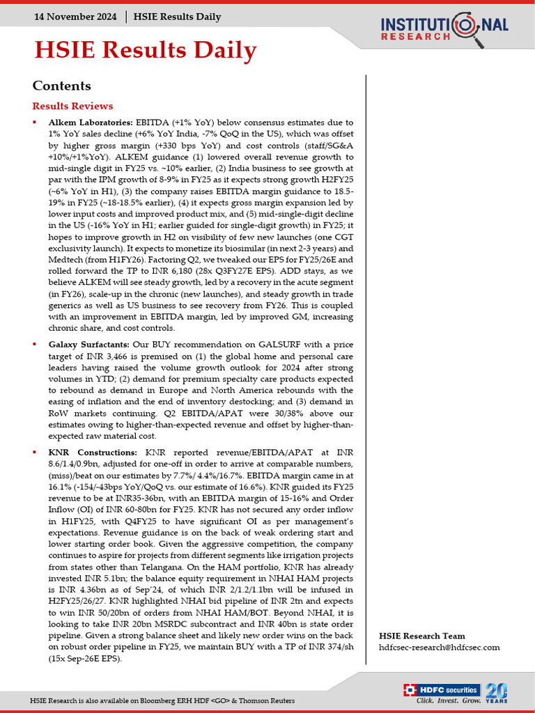 HSIE Results Daily - 14 Nov 24 | PDF | Gross Margin | Stocks
