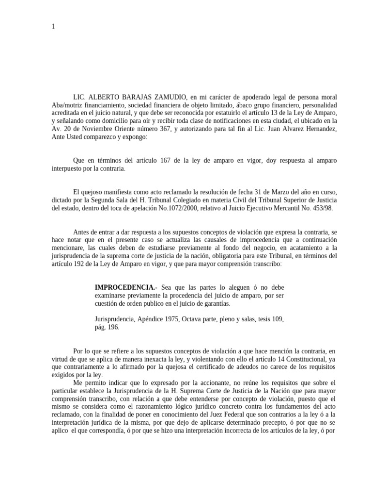Respuesta a Amparo en Juicio Civil | PDF | Caso de ley | Justicia
