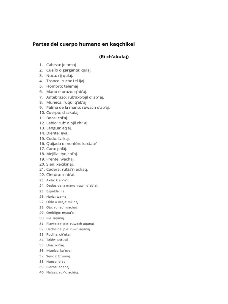 Partes Del Cuerpo Humano en Kaqchikel | PDF | Estudios de idiomas