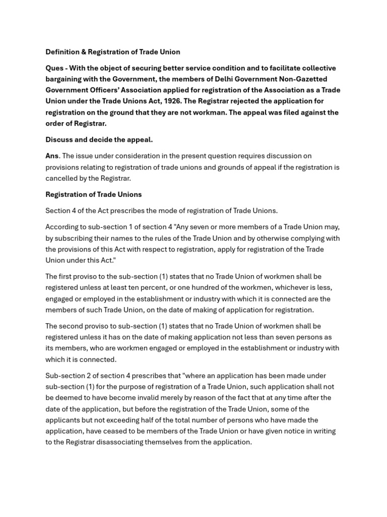 Registration of Trade Unions Explained | PDF | Employment | Trade Union