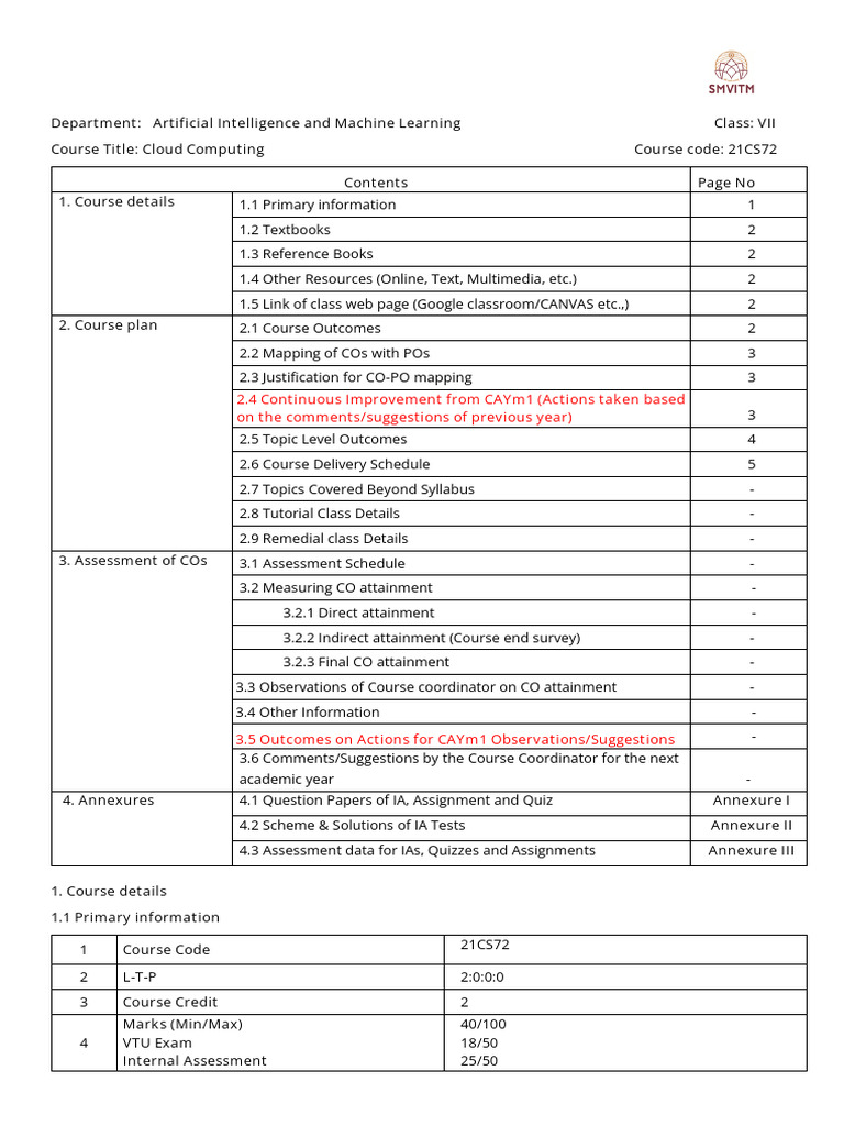 CC - ML Course Plan-2024-25 | PDF | Cloud Computing | Virtualization