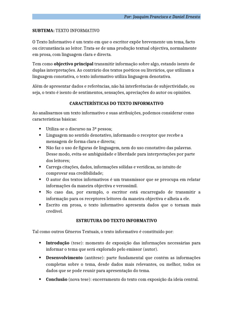 Características do Texto Informativo | PDF | Prosa | Informação