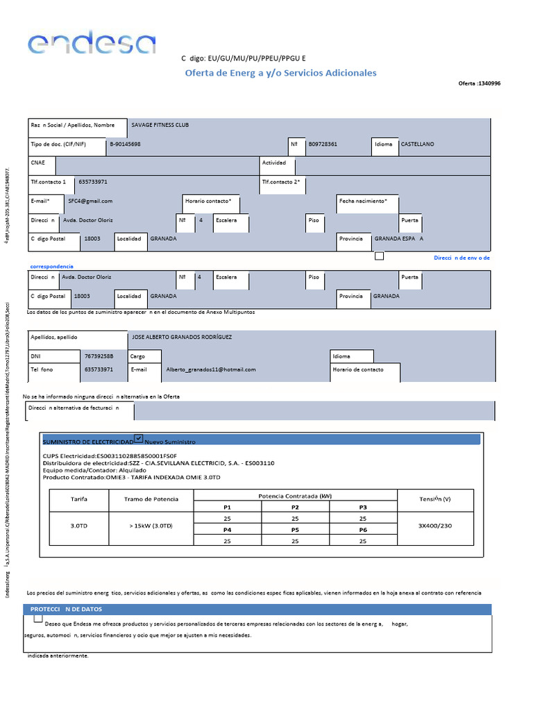Contrato de Luz Endesa para Savage Fitness | PDF | Pagos | Factura