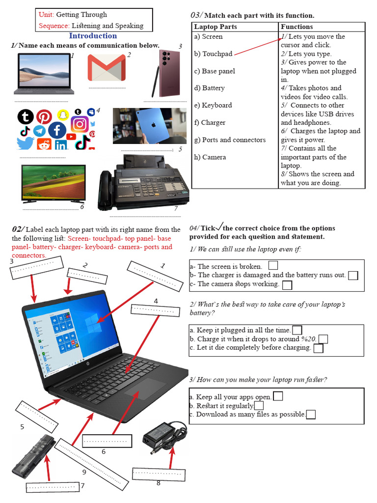 Unit Introduction Worksheet | PDF | Laptop | Battery Charger