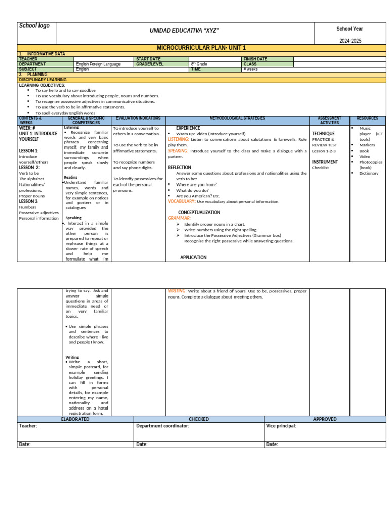8th Grade English Microcurricular Plan | PDF | English Language | Question