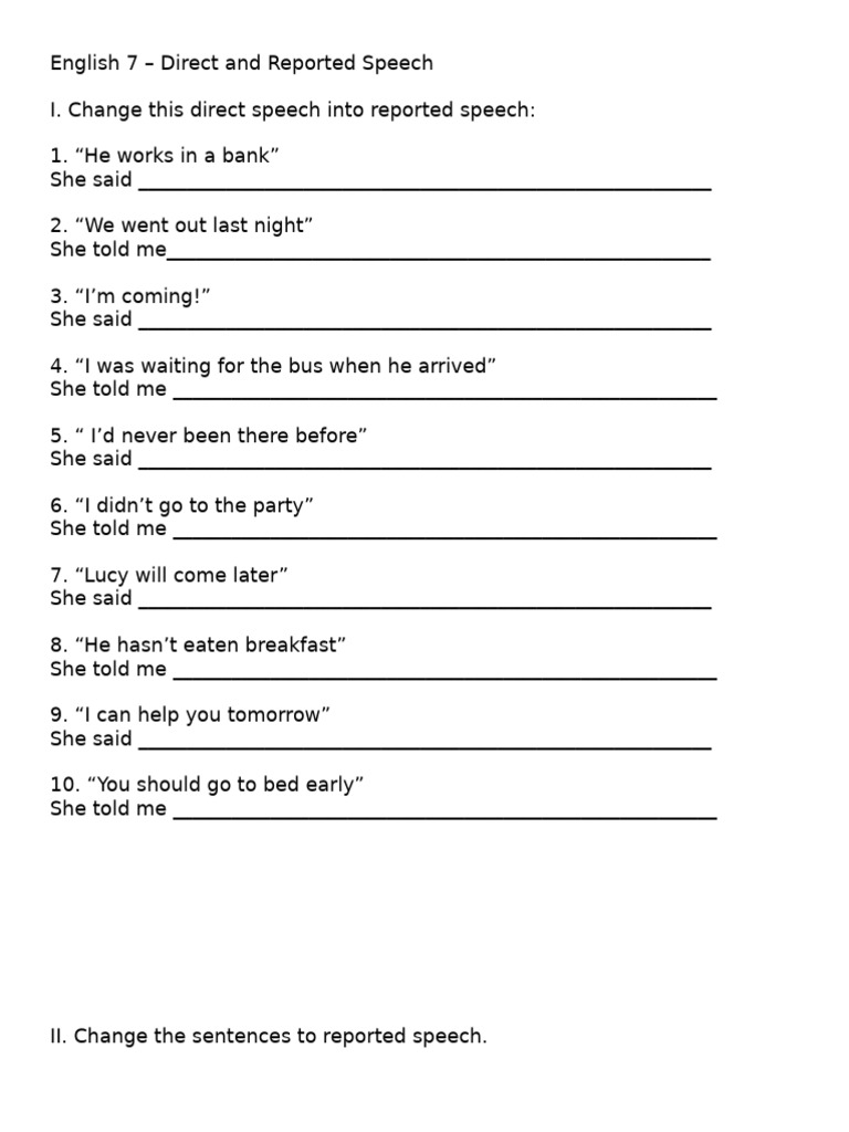 Class 7 Reported Speech Exercises | PDF | Language Arts & Discipline