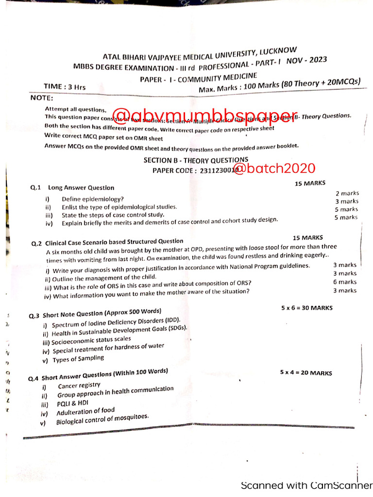 3RD PROF ABVMU Mbbs Paper 11-20-2023 | PDF