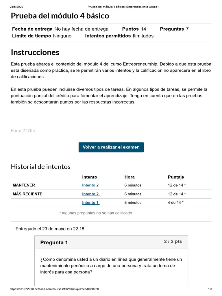 Prueba Módulo 4: Emprendimiento Básico | PDF