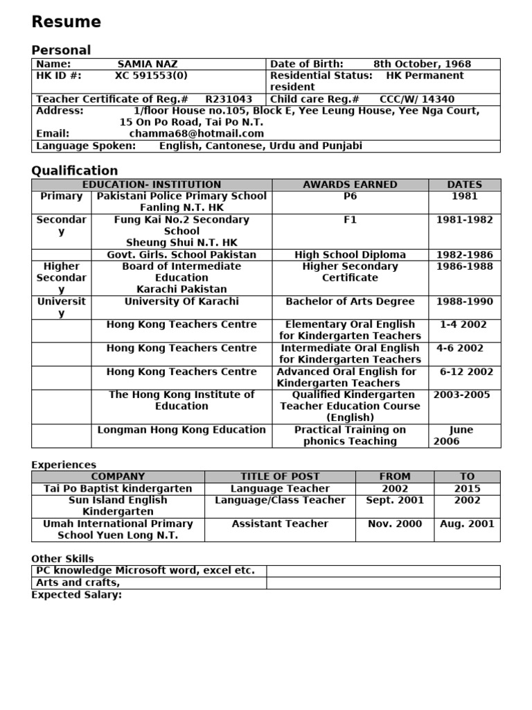 Resume Samia | PDF | Teachers | Educational Stages