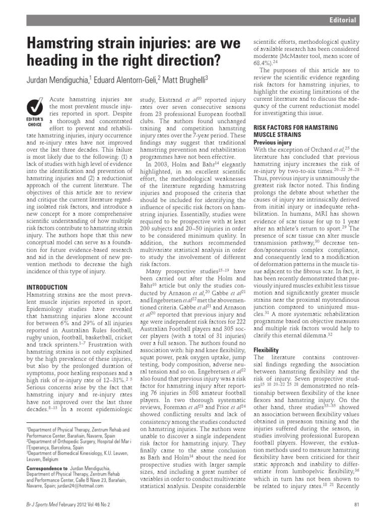 1 Hamstring Strain Injuries | PDF | Musculoskeletal System
