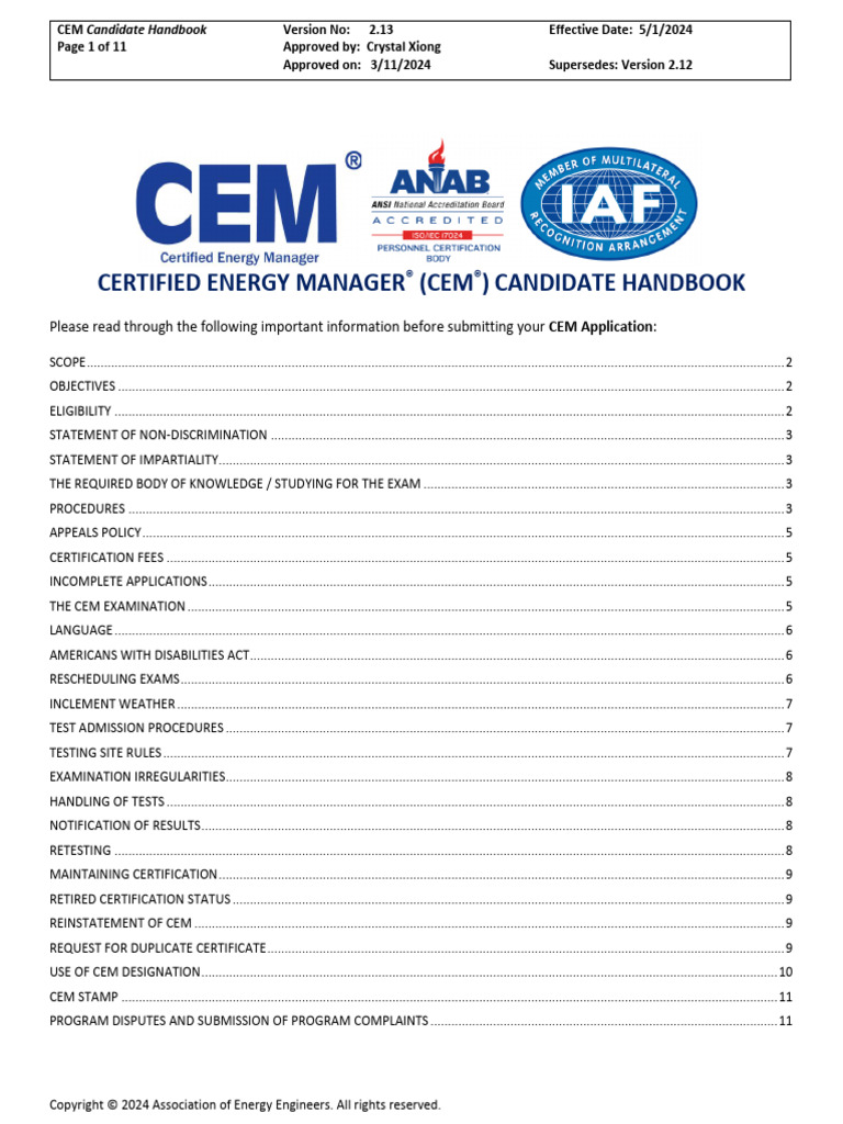 CEM Candidate Handbook Overview | PDF | Engineering | Energy Management