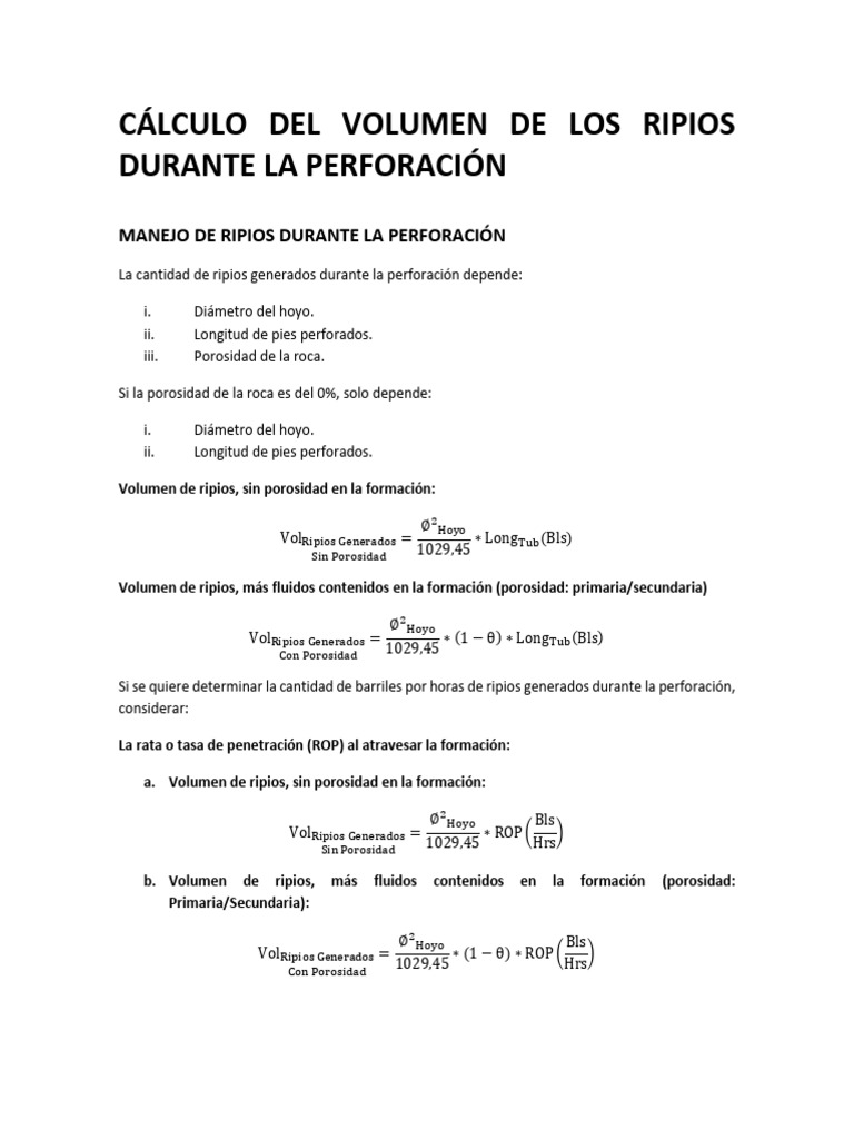 Cálculo de Volumen de Ripios en Perforación | PDF