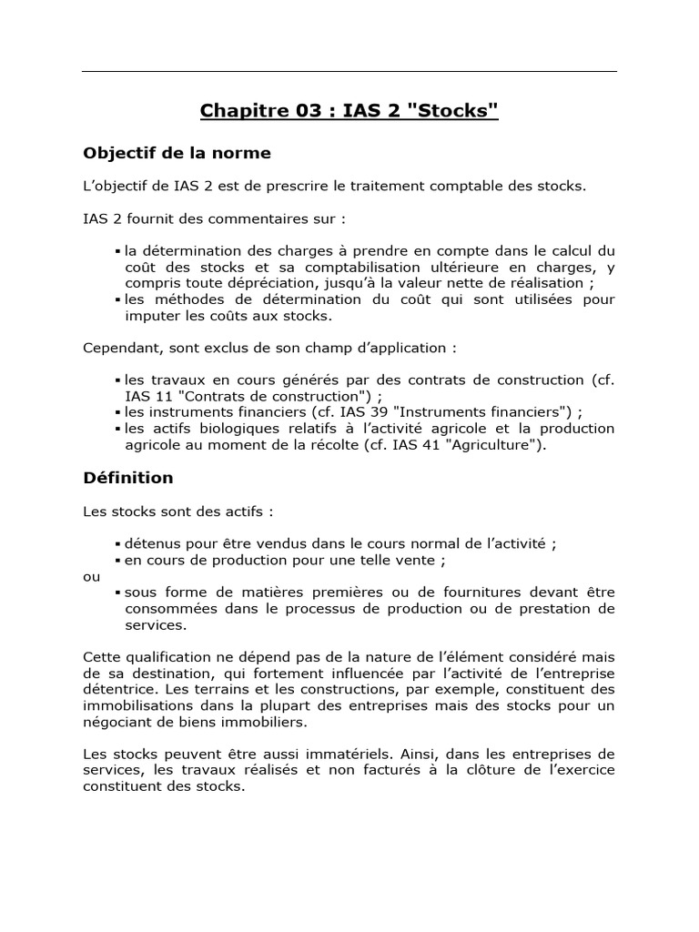 Norme IAS 2 : Évaluation des Stocks | PDF | Comptabilité | Normes ...