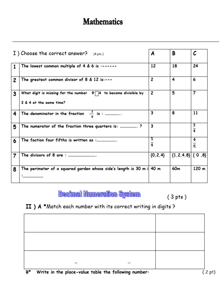 Grade 5 Mid-Year Math Exam Template | PDF | Numbers | Discrete Mathematics