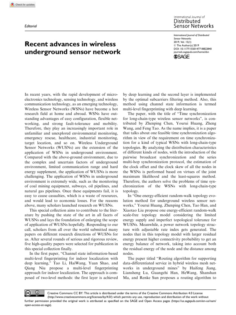 Recent Advances in Wireless Underground Sensor Network | PDF | Wireless ...