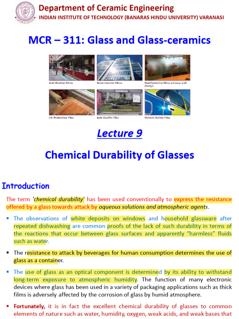 Chemical Durability of Glass Explained | PDF | Corrosion | Glasses