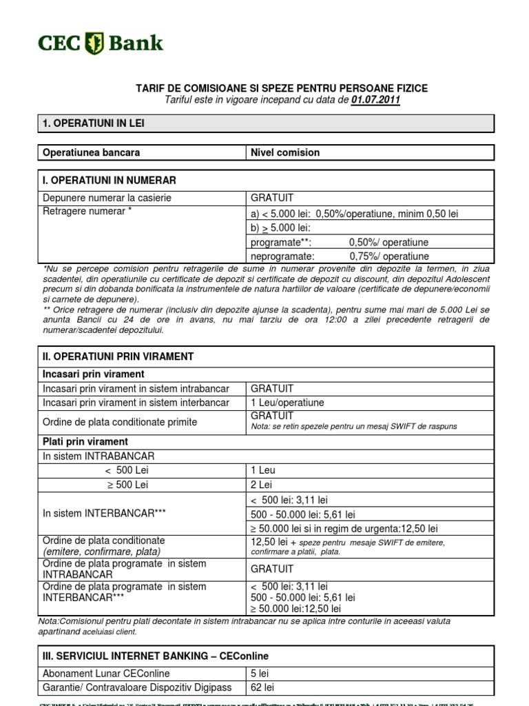 Taxe Si Comisioane CEC Bank | PDF