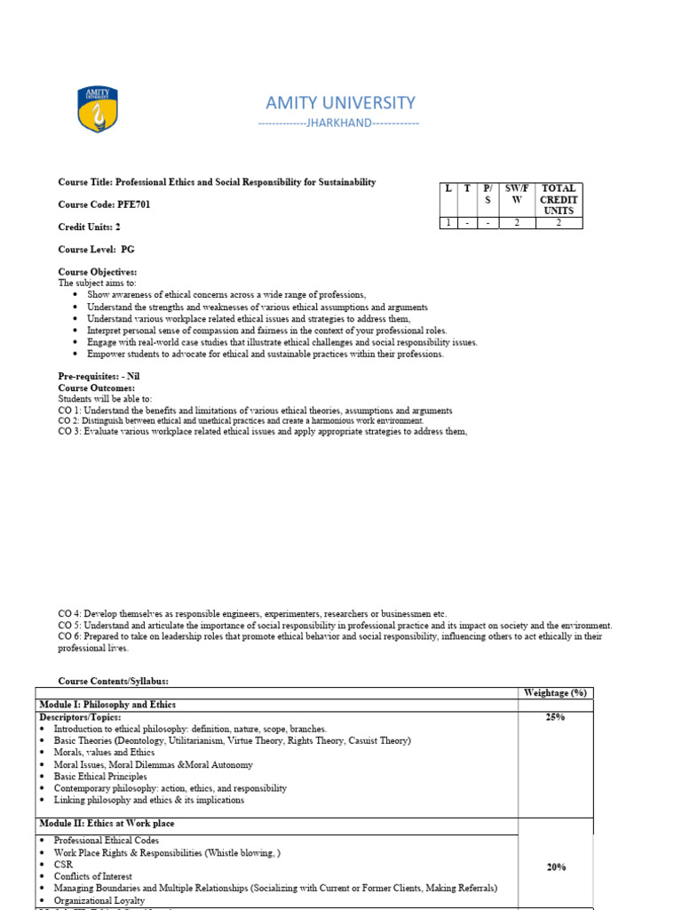 Professional Ethics for Sustainability Course | PDF | Career & Growth | Art