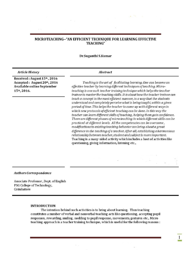 Microteaching An Efficient Technique F Page 001 | PDF