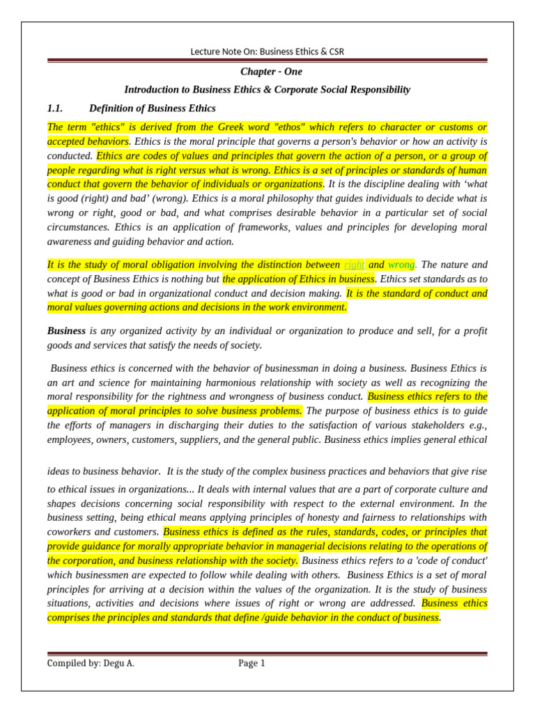 Business Ethics and CSR Overview | PDF | Corporate Social ...