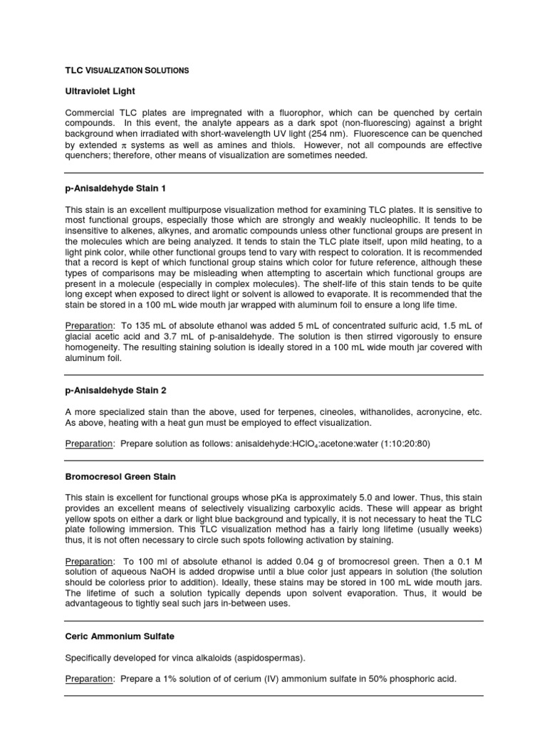 TLC Visualization Methods and Stains | PDF | Thin Layer Chromatography ...