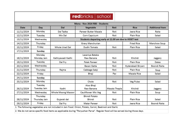 November 2024 RBS Student Menu | PDF | Western Cuisine | Indian Cuisine