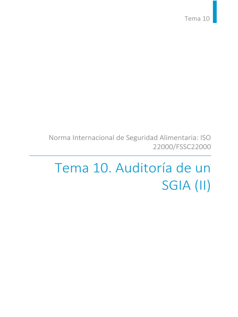 Tema 10. Auditoria de Un SGIA (II) | PDF | Seguridad alimenticia ...
