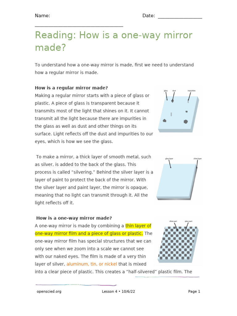 Light Behavior in One-Way Mirrors | PDF