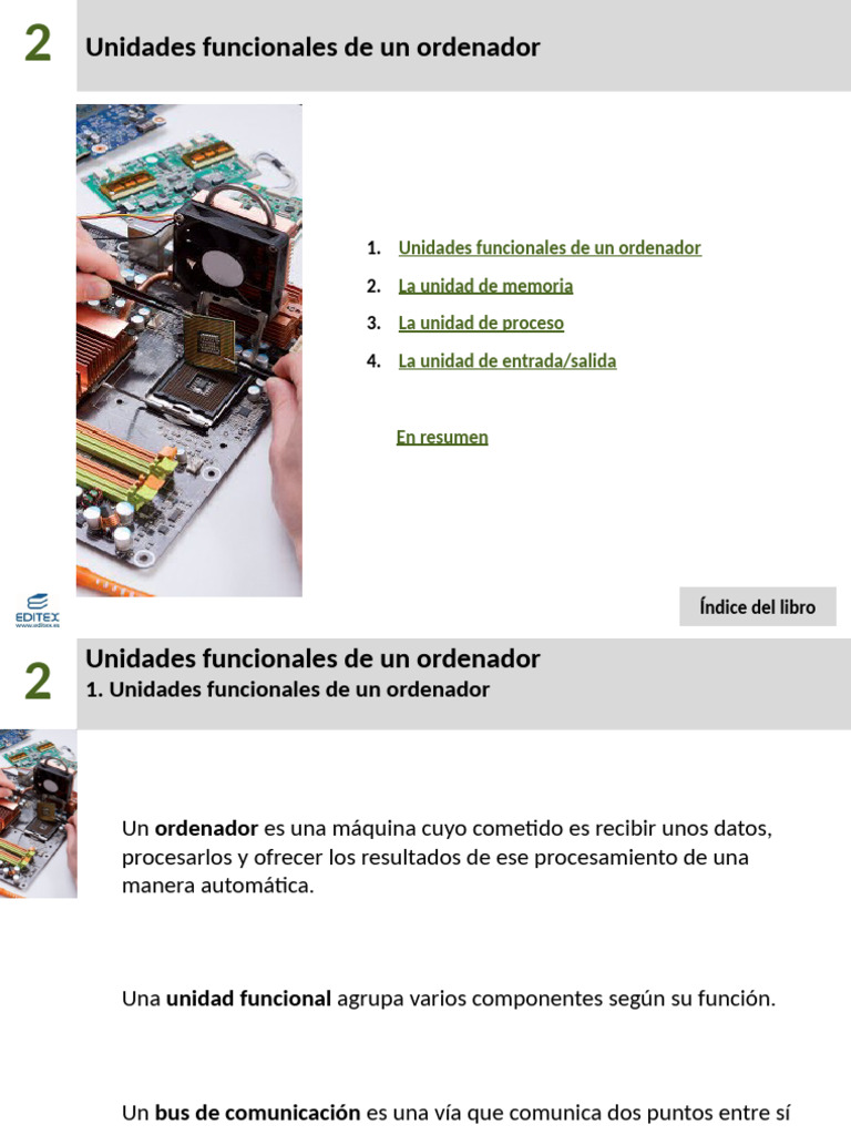 Unidades funcionales del ordenador | PDF | Almacenamiento de datos de ...