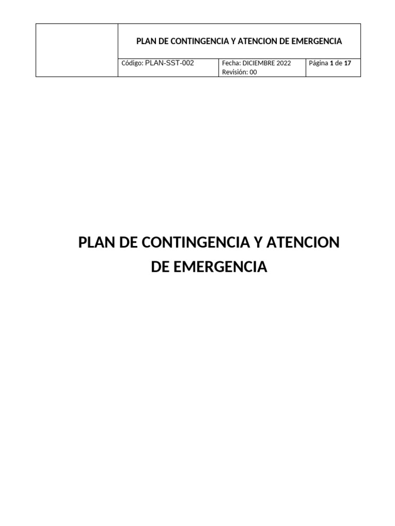 Plan de Contingencia y Atencion Medica | PDF | Seguridad y salud ...