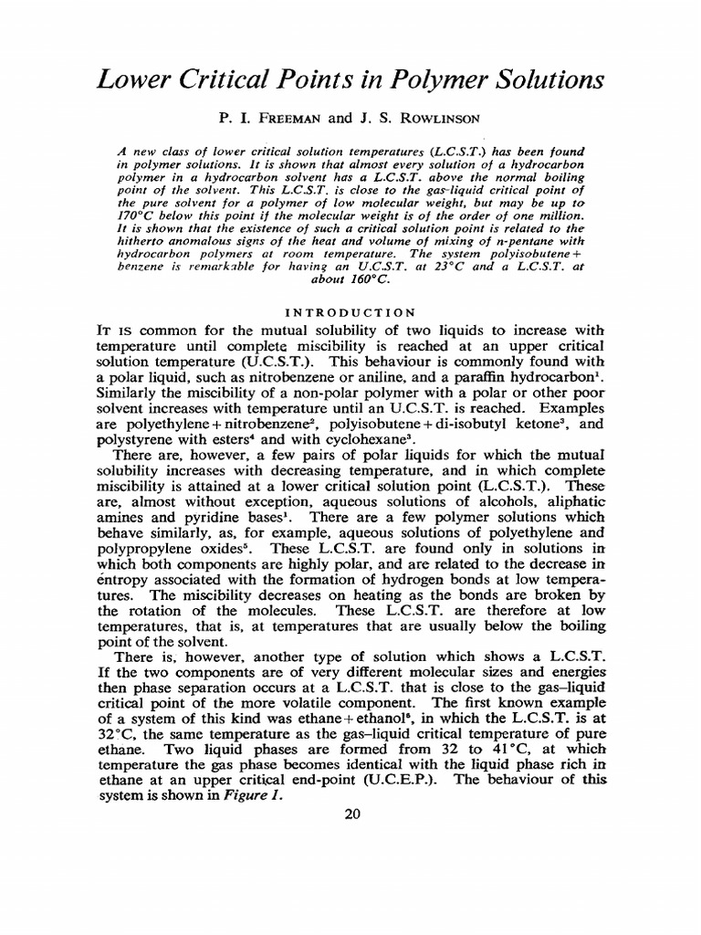 Lower Critical Points in Polymer Solutions | PDF | Phase (Matter ...