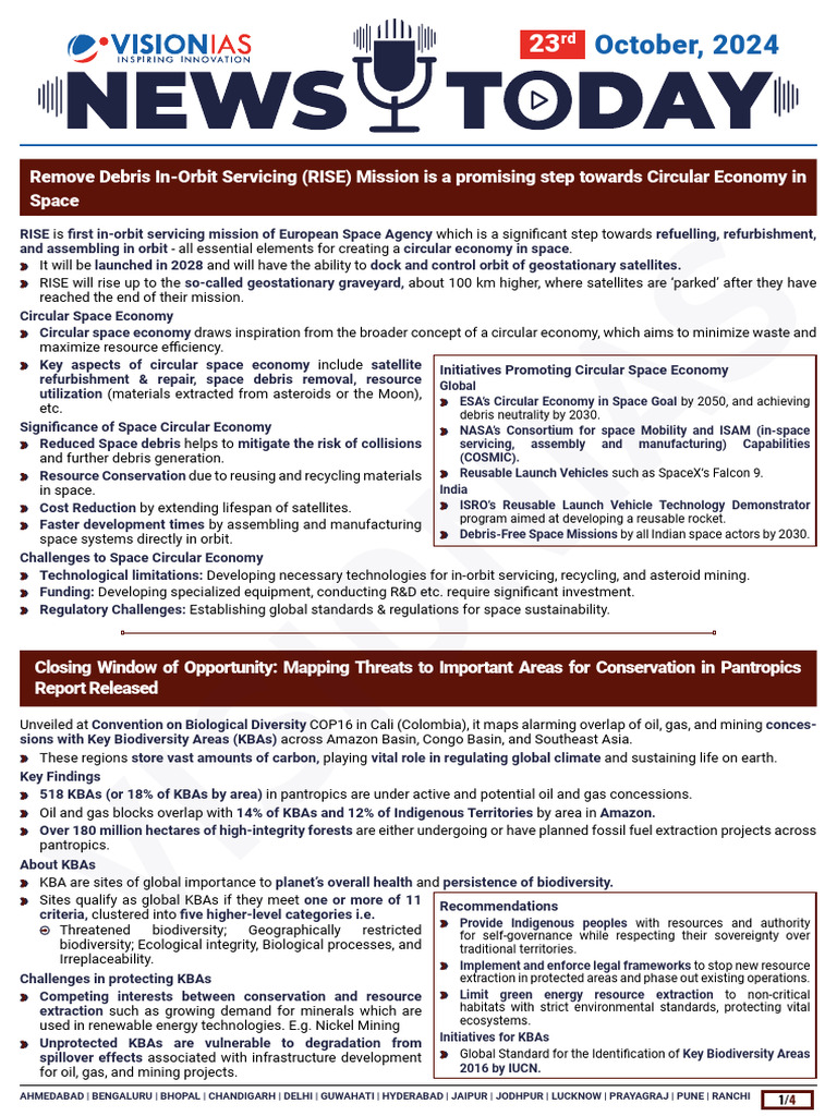 VisionIAS Daily Current Affairs 23 October 2024 | PDF | Space Debris ...