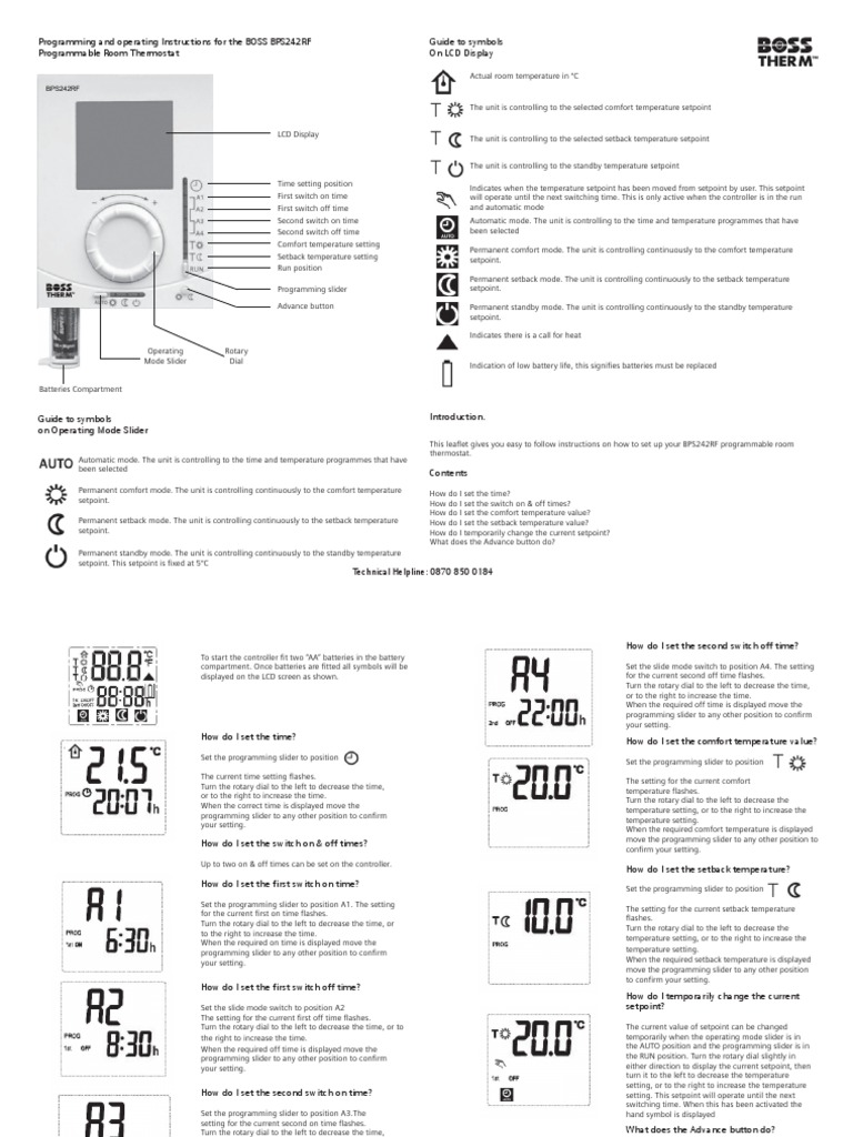 Boss Therm Programmable Room Thermostat User Instructions