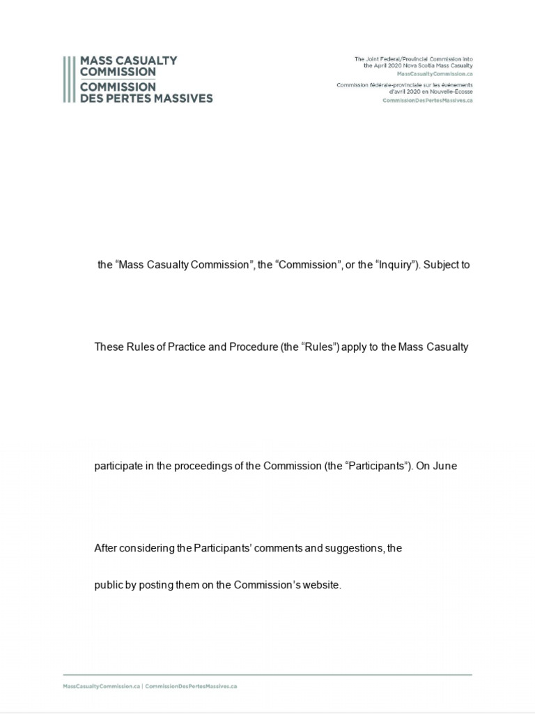 Nova Scotia Mass Casualty Inquiry Rules | PDF | Witness | Testimony