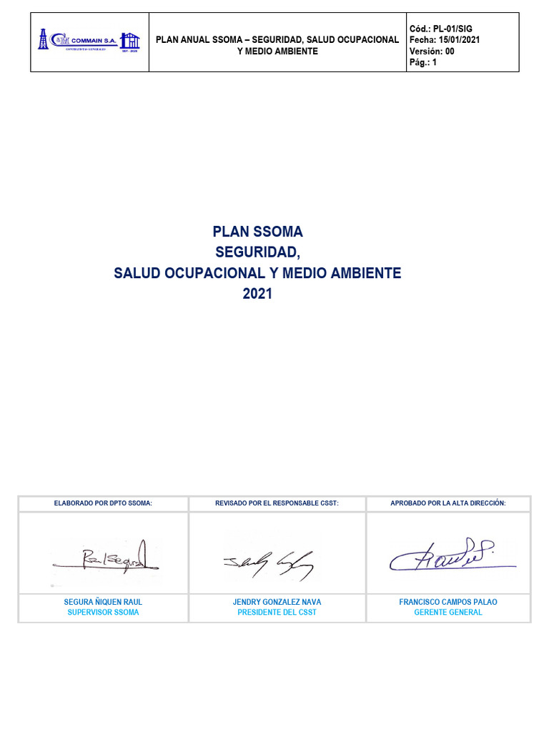 Plan Anual SSOMA | PDF | Seguridad y salud ocupacional | Valores