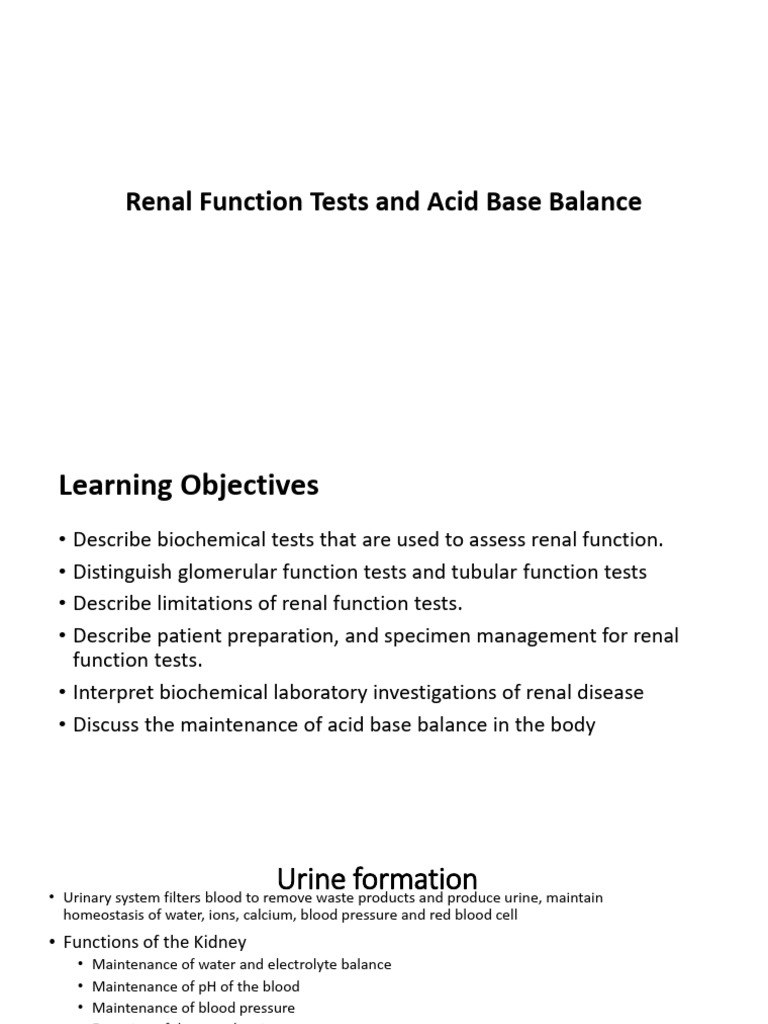 Renal Function Tests and Acid Base Balance - 2 | PDF | Kidney | Urinary ...