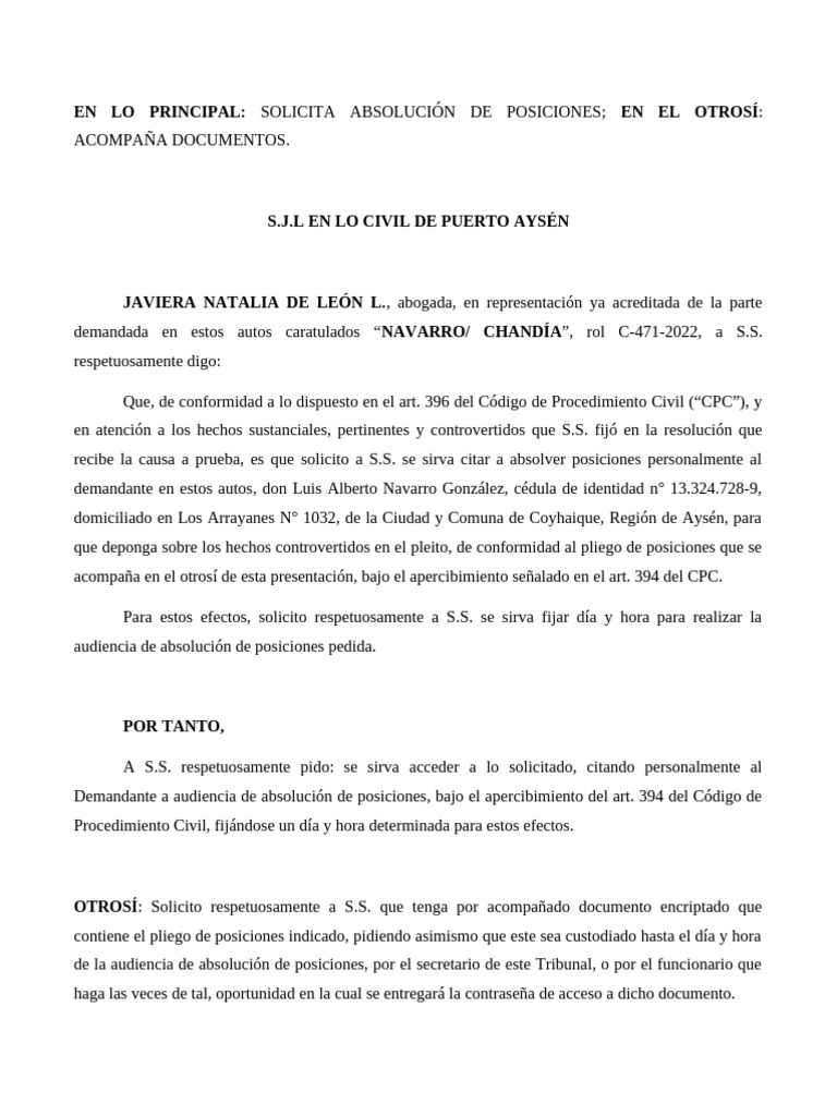 Solicitud de Absolución de Posiciones | PDF