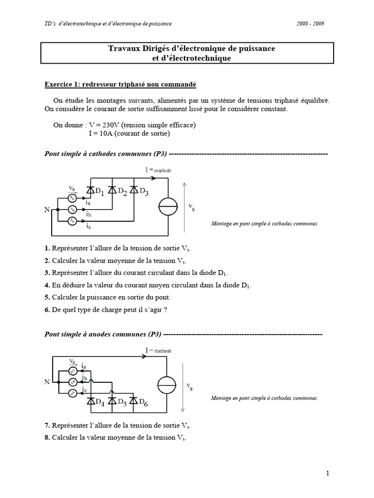 TD d'électrotechnique et électronique de puissance | PDF | Électricité ...