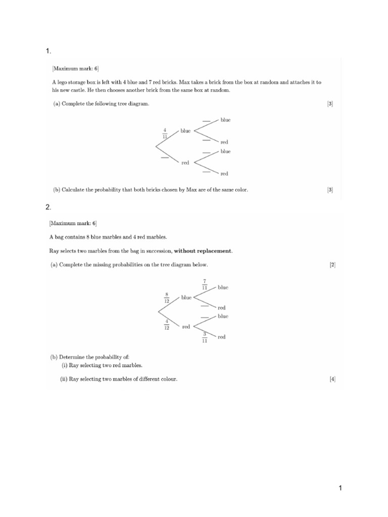 Worksheet on tree diagrams on probability questions set 2 pdf
