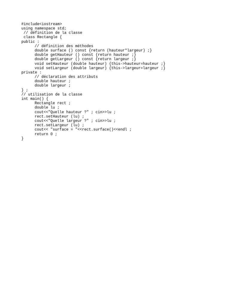 Classe Rectangle en C++ : Calcul Surface | PDF