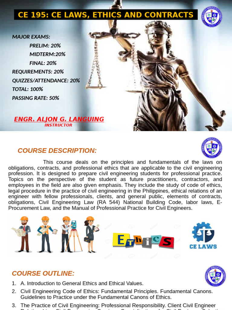 Civil Engineering Laws and Ethics Course | PDF | Employment | Engineer