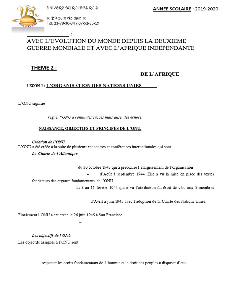 Naissance et fonctionnement de l'ONU | PDF | Nations unies | Relations ...
