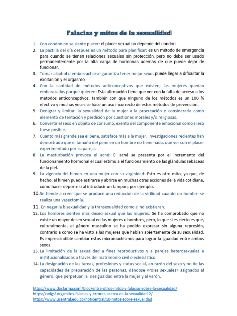 Falacias y Mitos de La Sexualidad | PDF | La sexualidad humana | Mujer