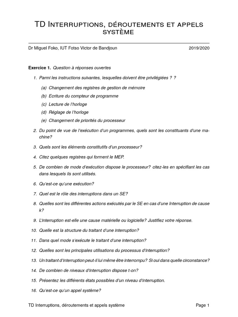 TD Interruptions | PDF | Programme informatique | Programmation